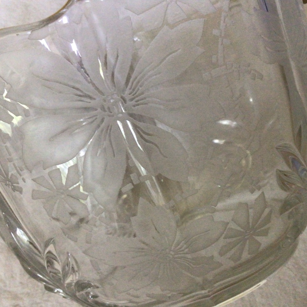 VTG FOSTORIA BAROQUE ETCHED GLASS ICE BUCKET WITH HANDLE &TONGS - Picture 8 of 11